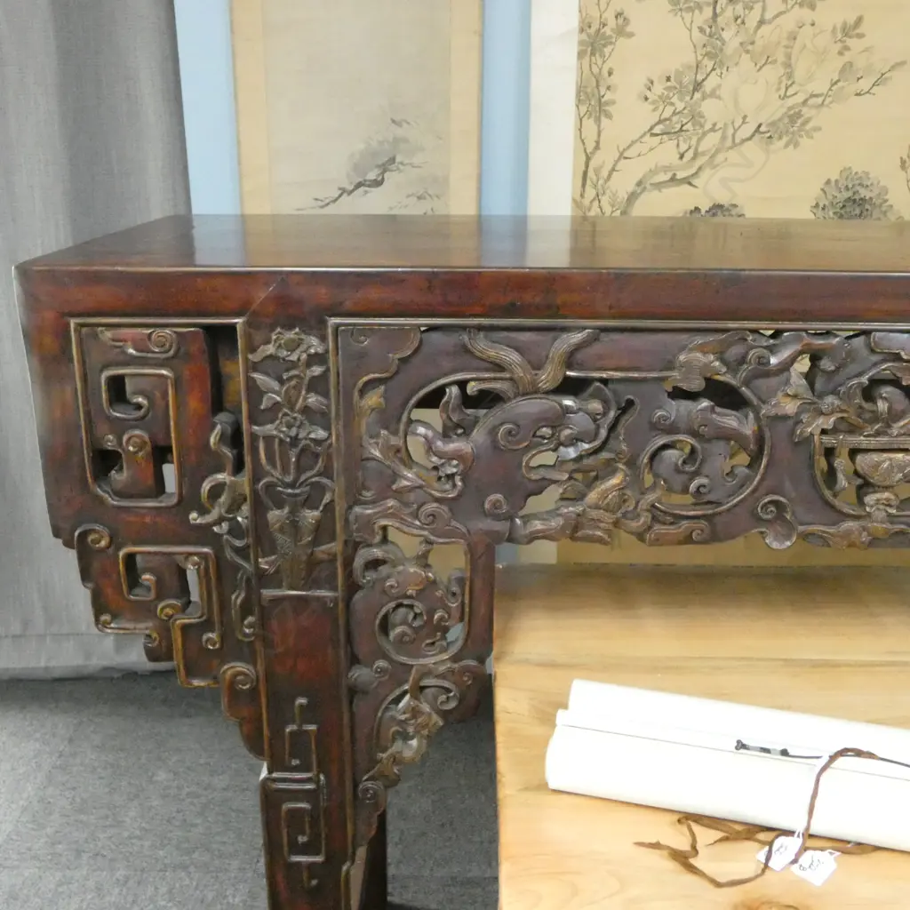 CHINESE ORNATELY CARVED ALTAR TABLE 100x520x1200mm marked Image 1++