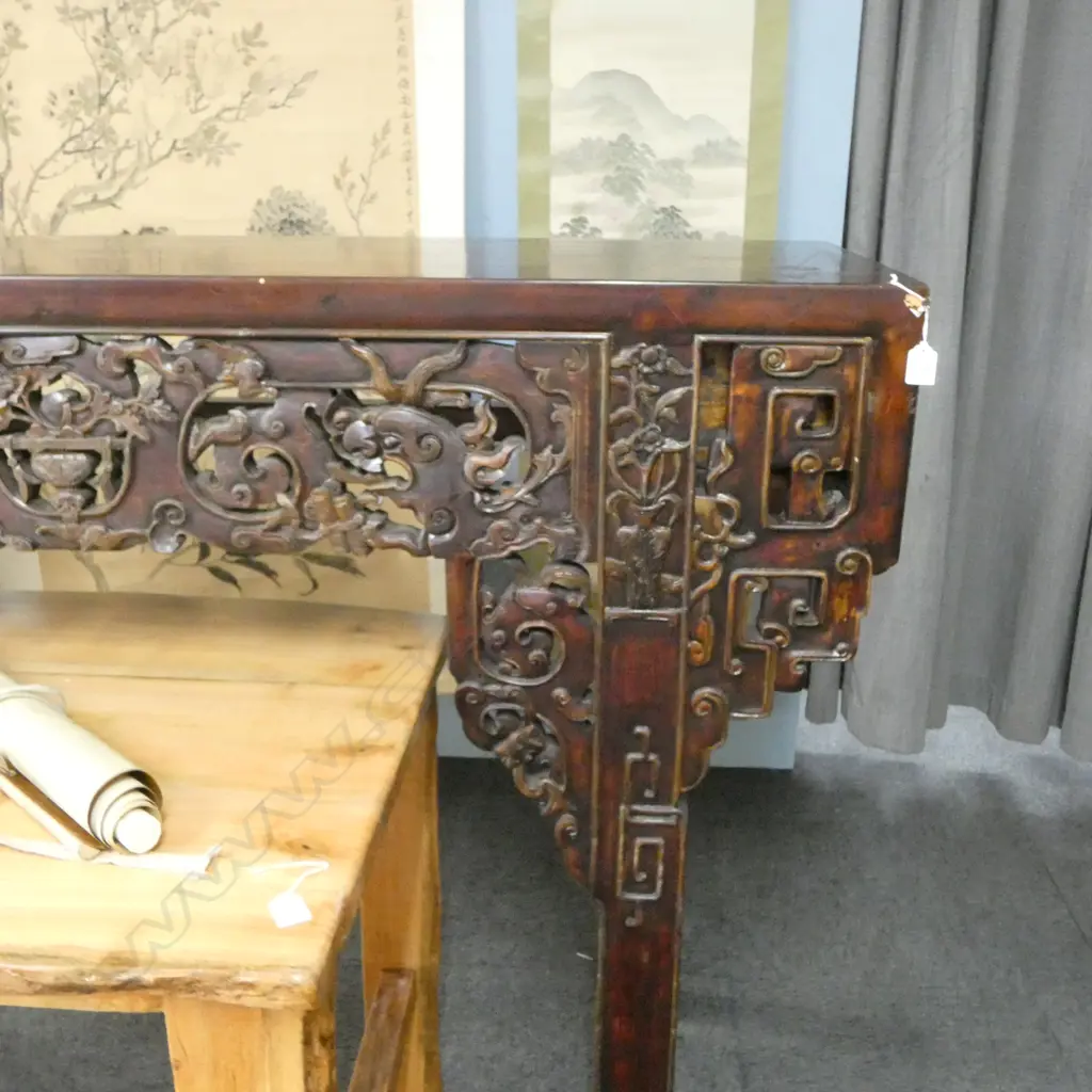 CHINESE ORNATELY CARVED ALTAR TABLE 100x520x1200mm marked Image 1++