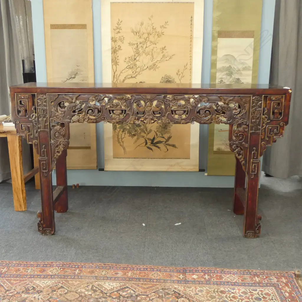 CHINESE ORNATELY CARVED ALTAR TABLE 100x520x1200mm marked Image 1++