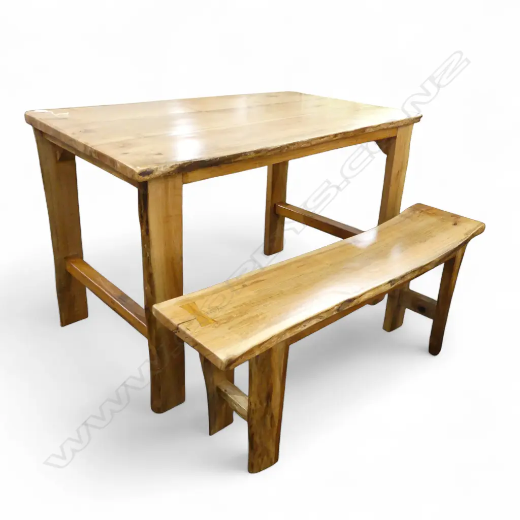 Craftsman made Japanese Maple Table & bench set with live edge  boards - some Rimu trim. Image 1++