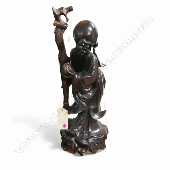LARGE CHINESE CARVED ROSEWOOD FIGURE SHAO-LAO H600MM