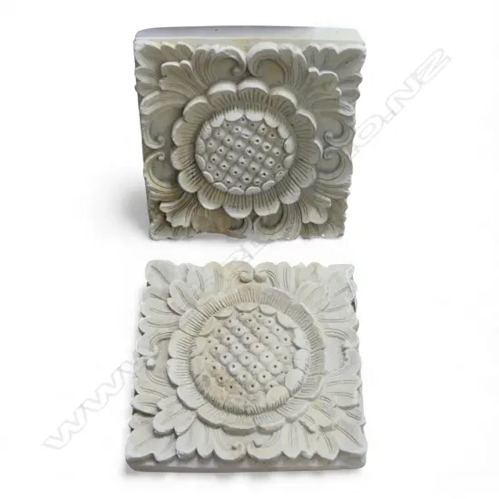 2 CARVED SANDSTONE FLORAL PLAQUES 400x400mm
