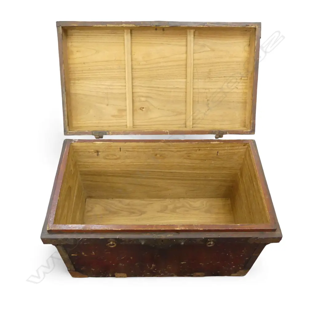  18TH C PAULOWNIA WOOD SAMURAI ARMOUR TRAVELLING TRUNK H.535 W.820mm Image 1++