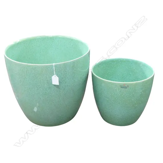 2 GREEN GLAZE JARDINIERE H.300mm