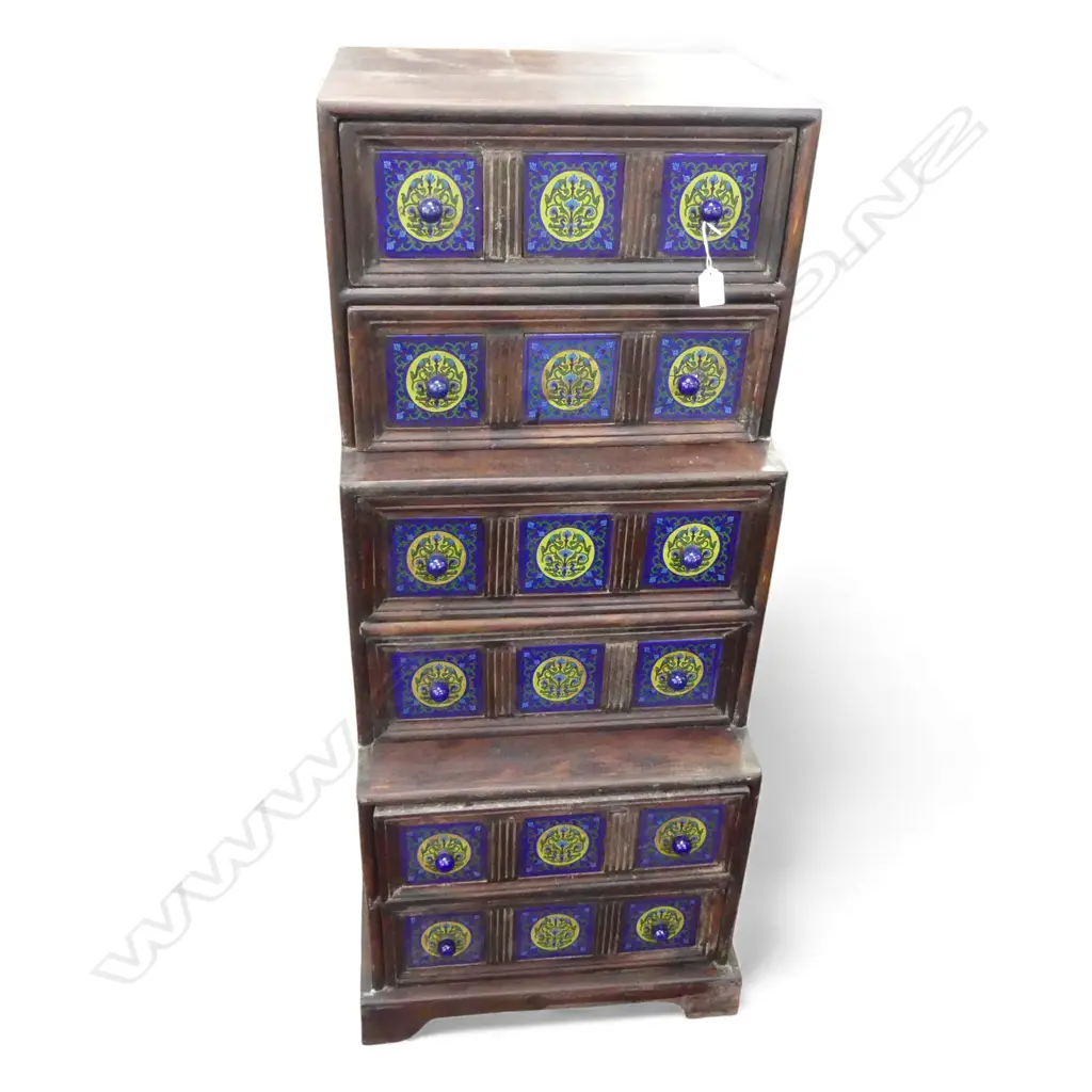 ORIENTAL 3 TIER STEP CABINET blue glazed tiles 455x475x1100mm Image 1++