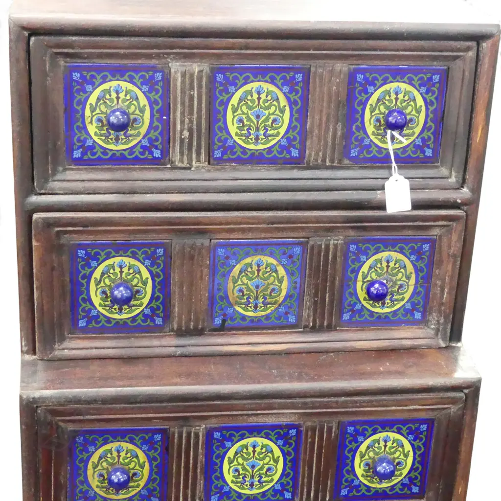 ORIENTAL 3 TIER STEP CABINET blue glazed tiles 455x475x1100mm Image 1++