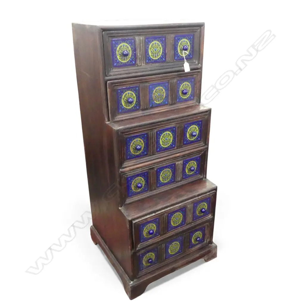 ORIENTAL 3 TIER STEP CABINET blue glazed tiles 455x475x1100mm Image 1++