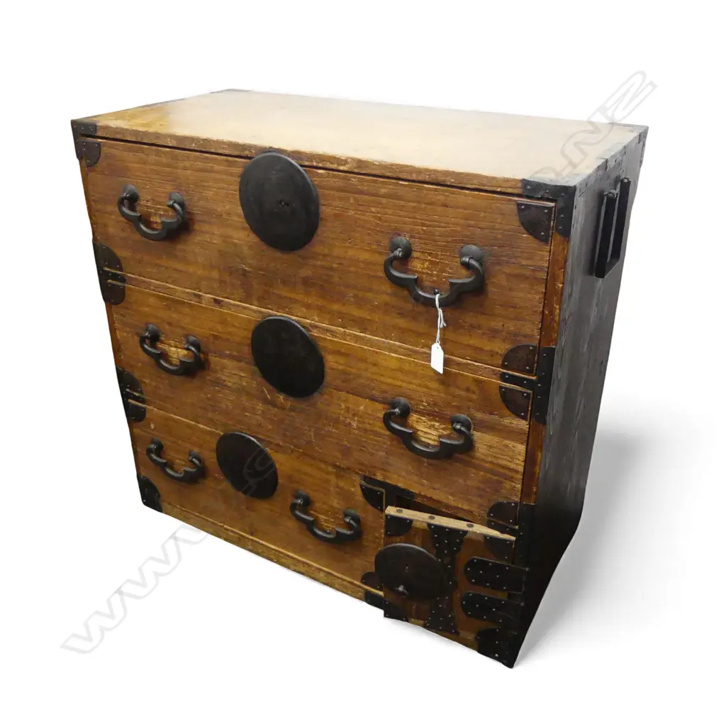 Vintage small Japanese collector's chest c.1900 5 drawer + 1 cupboard door H.720mm Image 1++