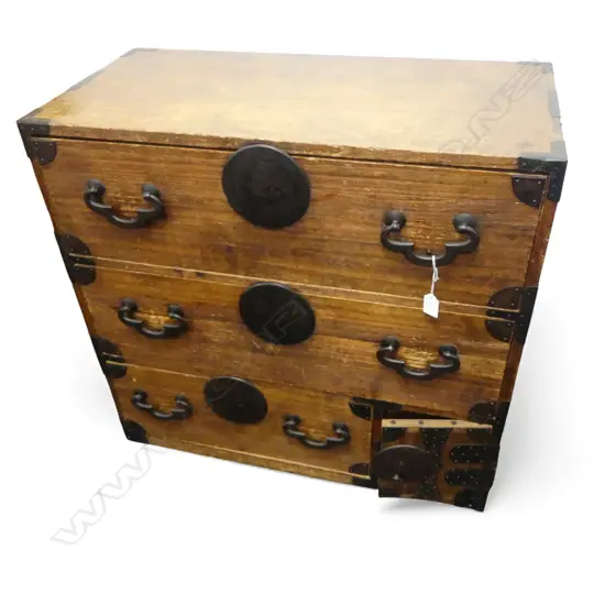 Vintage small Japanese collector's chest c.1900 5 drawer + 1 cupboard door H.720mm