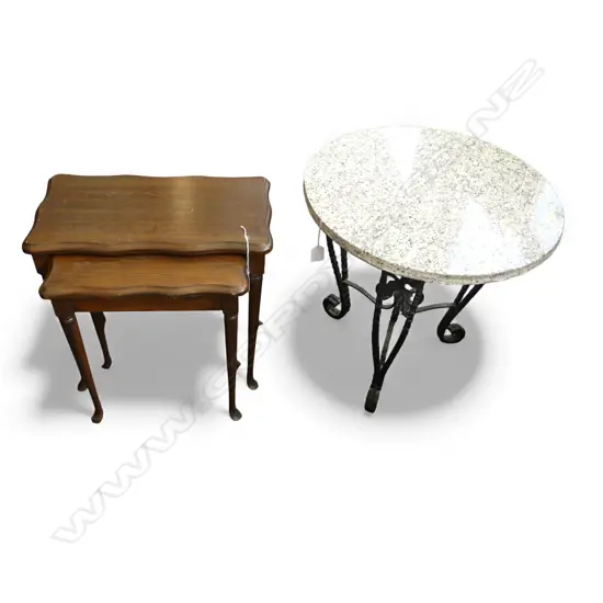 GRANITE TOP OUTDOOR TABLE Dia.485mm + PR NESTING TABLES