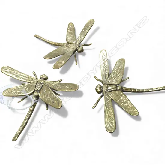 3 BRASS DRAGONFLY ORNAMENTS L.110mm