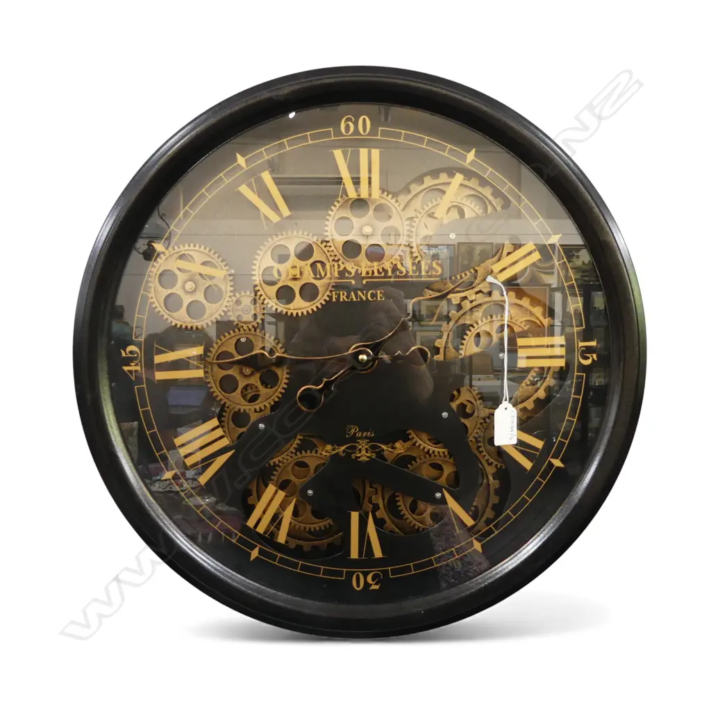 LG CLOCK w. DECORATIVE MOVING COG WHEELS 525mm dia Image 1++