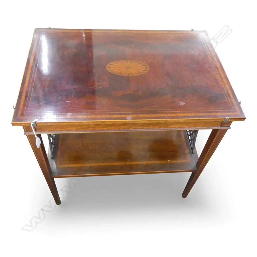 SHERATON REVIVAL INLAID MAHOGANY SIDE TABLE 700x480x690mm glass top absent Image 1++