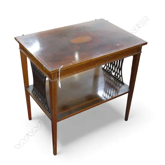 SHERATON REVIVAL INLAID MAHOGANY SIDE TABLE 700x480x690mm glass top absent