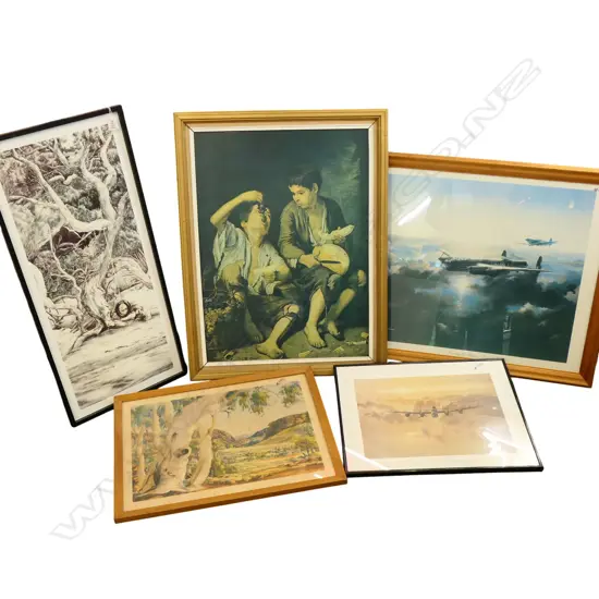 GROUP OF5 FRAMED PRINTS INCL ALBERT NAMATJIRA AND INK DRAWING BY REBECCA WOOD