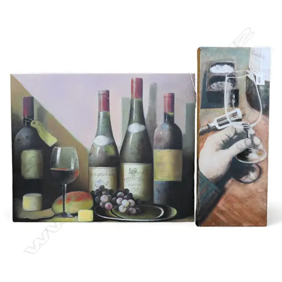BEN MASTERS MISSING YOU ACRYLIC ON CANVAS 505 X 200 mm PLUS STILL LIFE WITH WINE BOTTLES 425 X 535MM