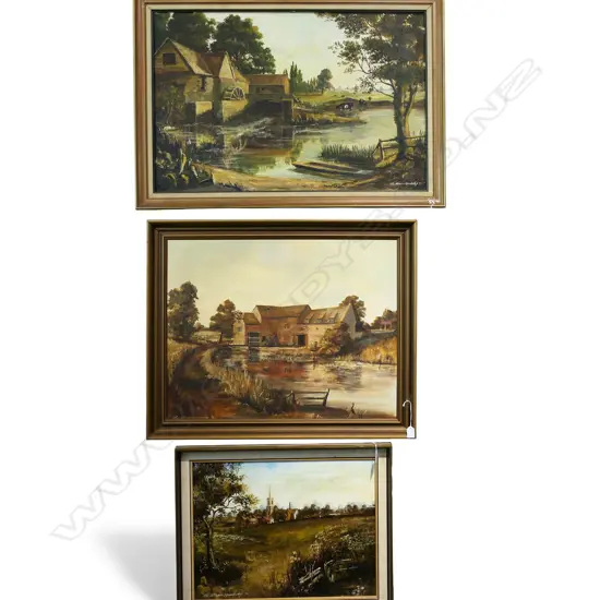 T. R ALLISON-MANSBRIDGE GROUP OF THREE LANDSCAPES OIL ON CANVAS 60 X 90CM 60 X 75CM 40 X 65CM  (ALL HAVE PAINT CRACKING)