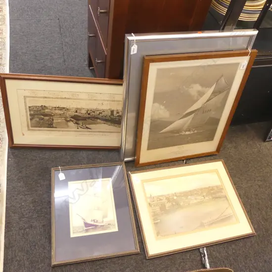5 FRAMED VINTAGE MARITIME PHOTOGRAPHS/PRINTS & EARLY AUCKLAND 