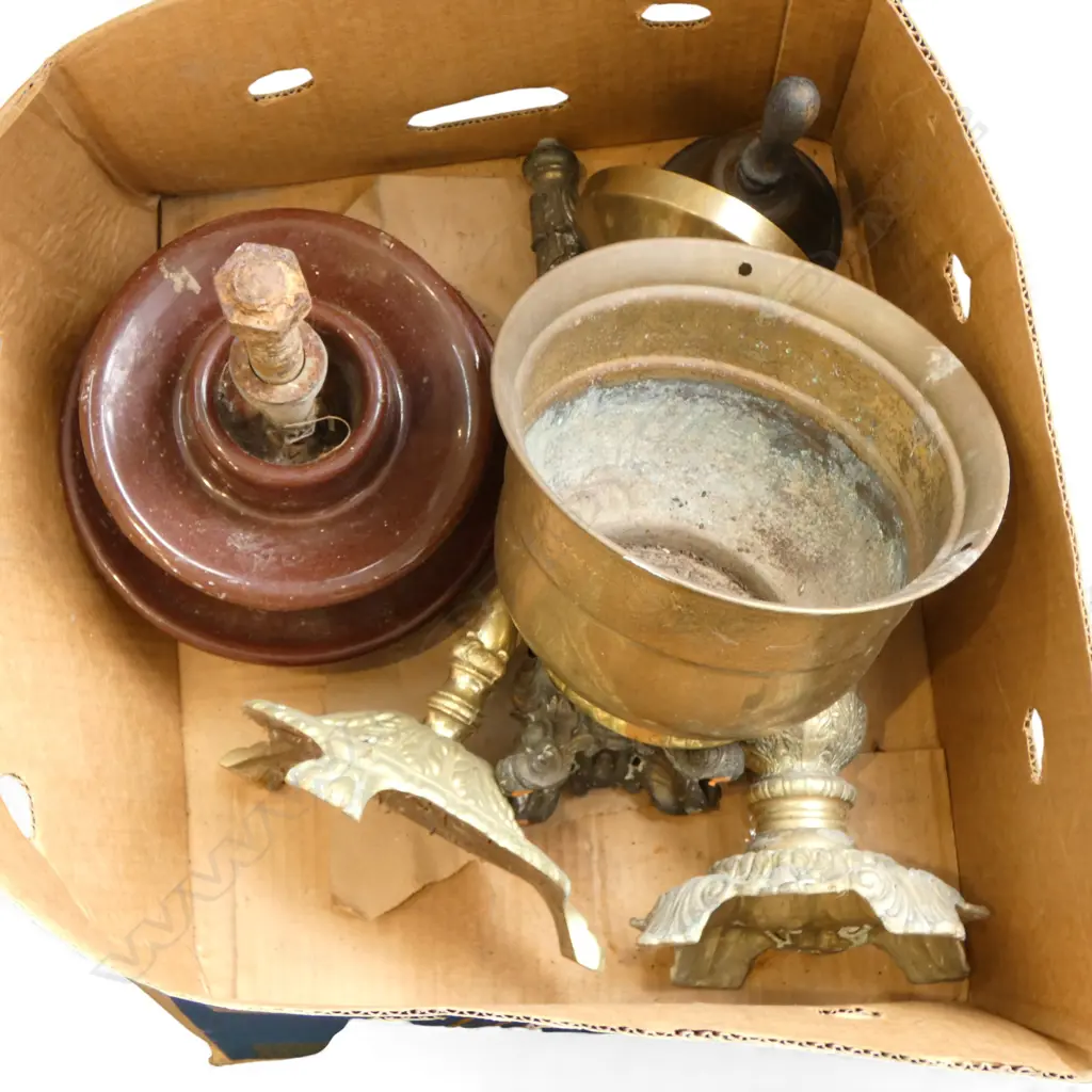 VINTAGE INSULATOR, 2 BRASS LAMP BASES, BELL, etc Image 1++