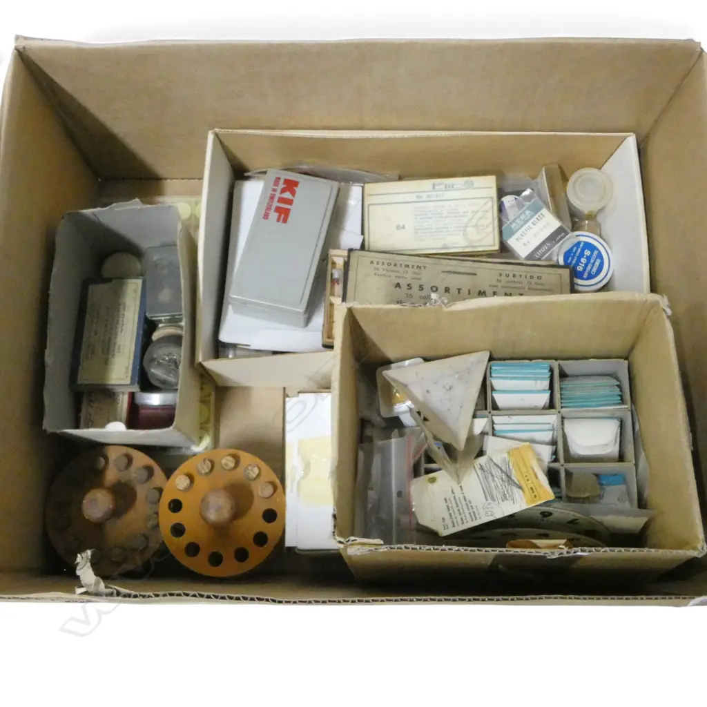 BOX OF WATCH PARTS FACES ETC Image 1++