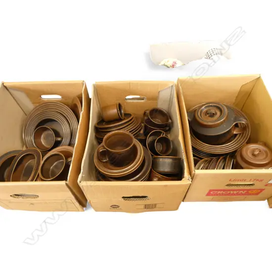 QUANTITY ARABIA FINLAND 'RUSKA' STONEWARE DINNER SERVICE incl; coffee & tea pots & serving dishes (3 boxes)