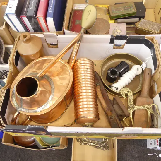 ASST. BRASS/COPPER etc INCLUDING COPPER WATERING CAN W.520mm