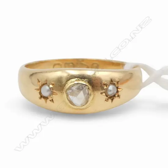 ANTIQUE 18CT DIAMOND & SEED PEARL RING hallmarked 5.4gms SIZE Q