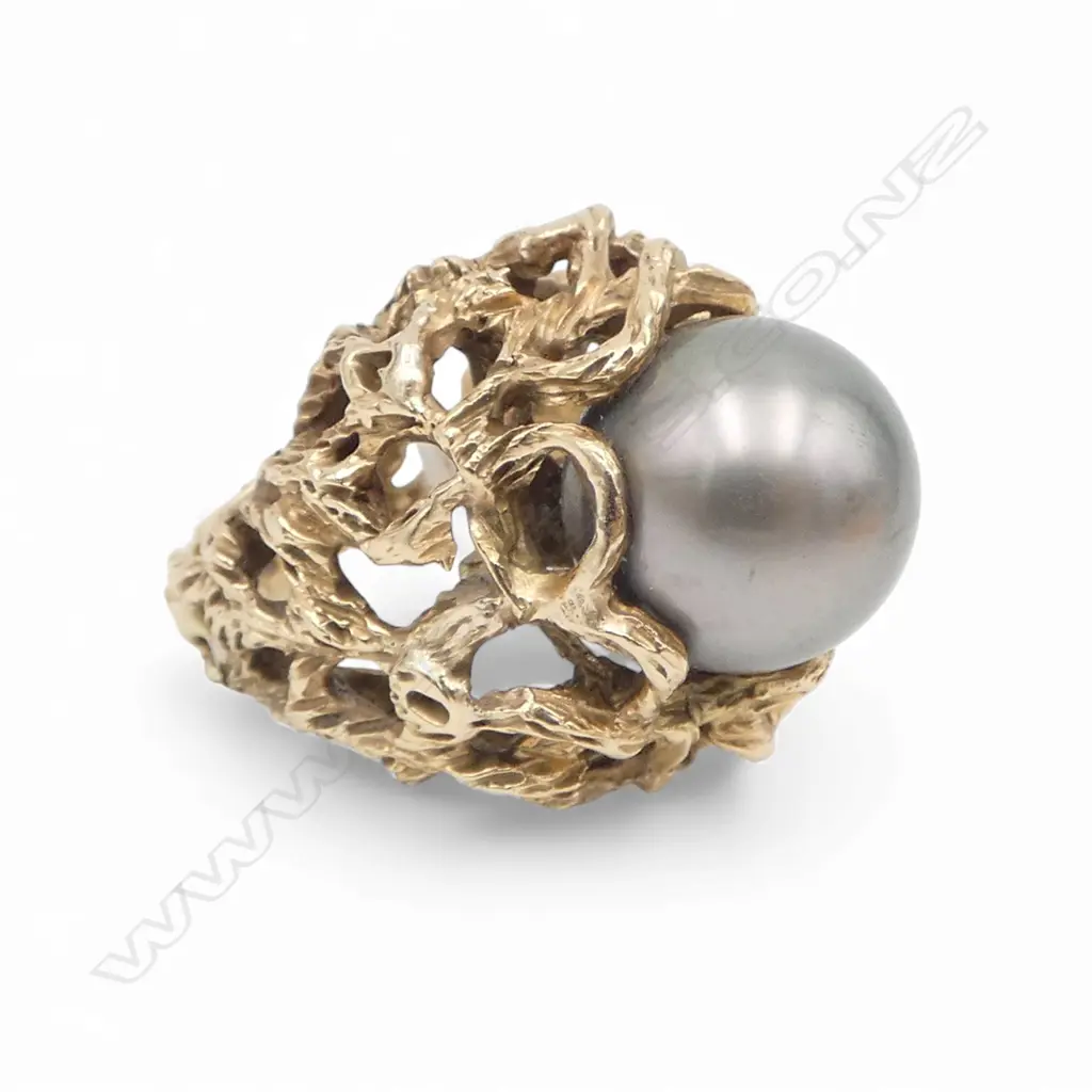 RETRO 12CT LARGE BLACK PEARL DRESS RING 20gms SIZE L1/2 Image 1++