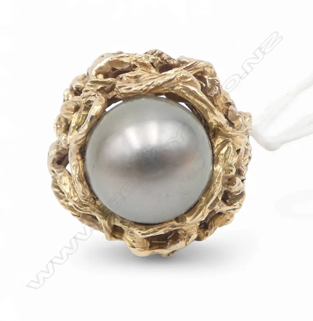 RETRO 12CT LARGE BLACK PEARL DRESS RING 20gms SIZE L1/2 Image 1++