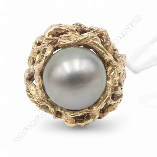 RETRO 12CT LARGE BLACK PEARL DRESS RING 20gms SIZE L1/2