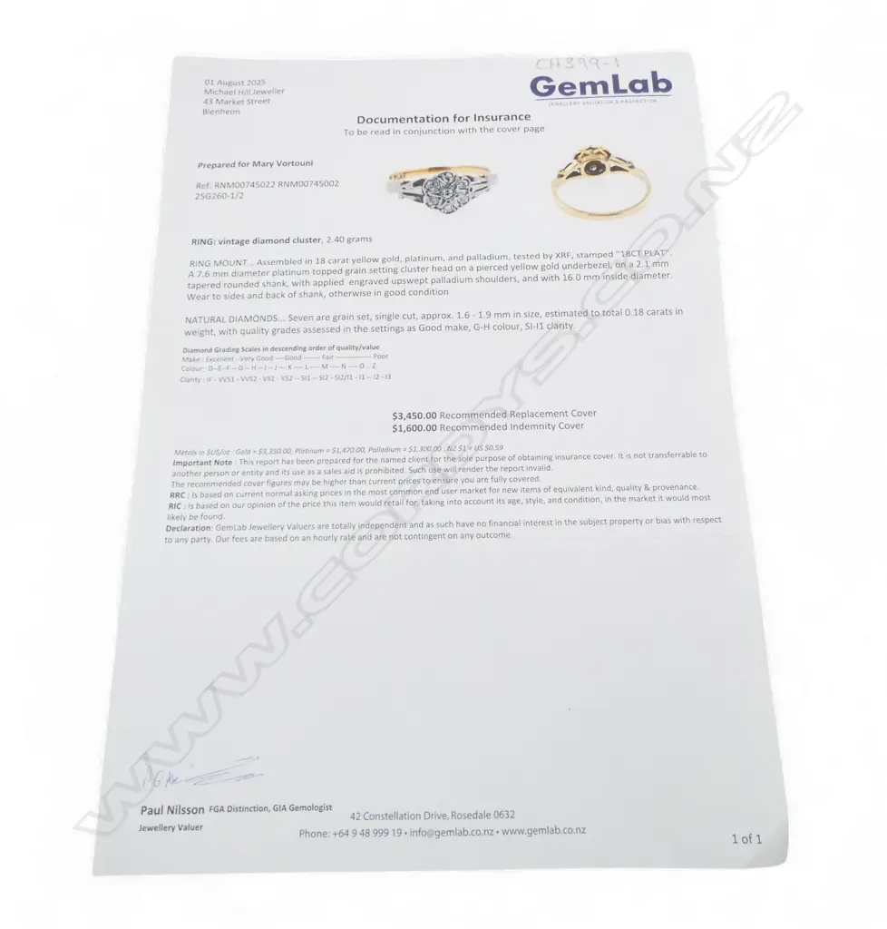 ESTATE 18CT GOLD AND PLATINUM DIAMOND CLUSTER RING (valuation) SIZE J1/2 Image 1++