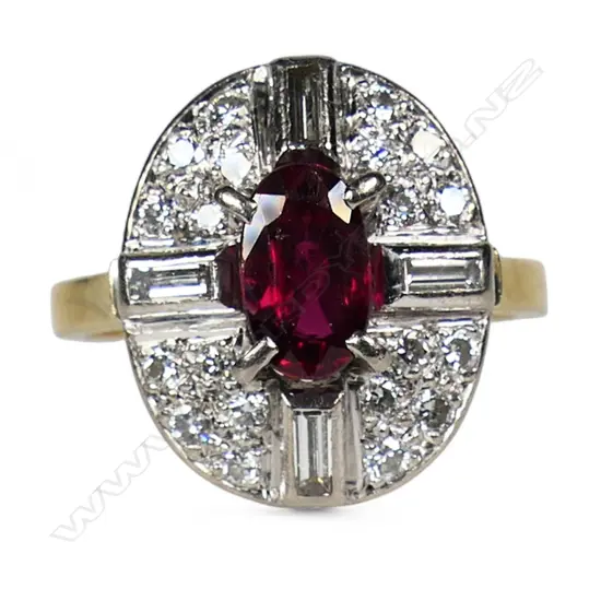 An 18ct gold diamond and ruby ring,