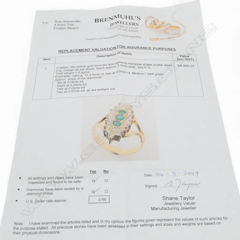 18CT YG EMERALD & DIAMOND DRESS RING 6.4gms SIZE Q Image 1++