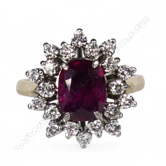 An 18ct gold ruby and diamond ring,