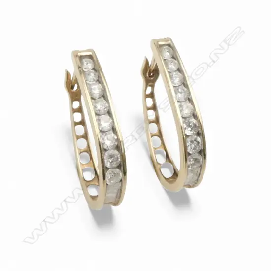 PR 9CT DIAMOND HOOP EARRINGS, 3.88gms