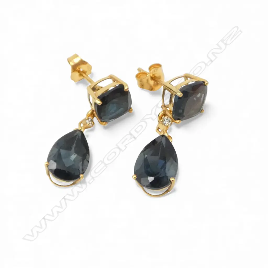 PR 14ct GOLD, DIAMOND & LONDON BLUE TOPAZ EARRINGS Image 1++