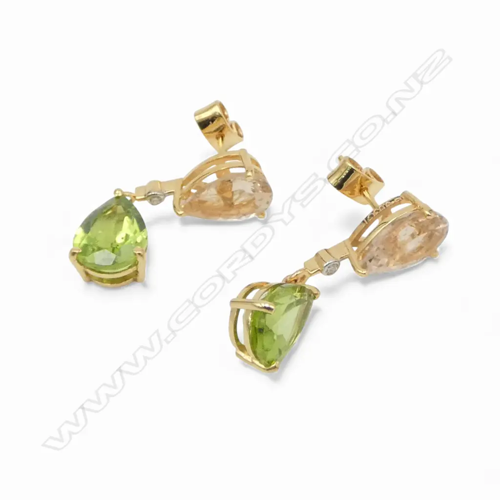 PR 14ct GOLD, DIAMOND, MORGANITE & PERIDOT EARRINGS Image 1++