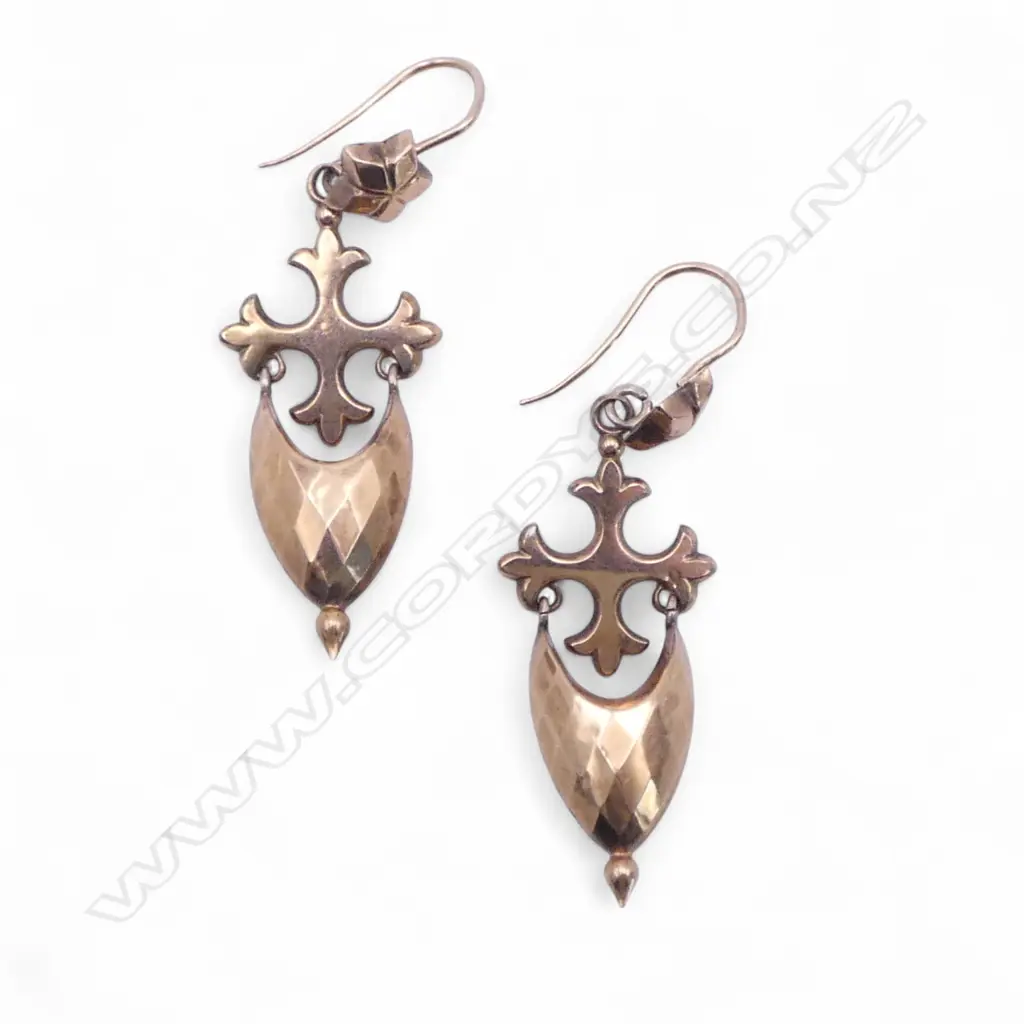 Pair 9ct gold facetted drop earrings 2.94gms Image 1++
