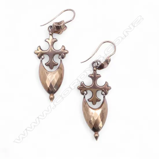 Pair 9ct gold facetted drop earrings 2.94gms