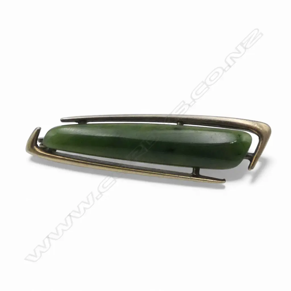 PETER MINTURN STG SILVER GILT & POUNAMU BROOCH stamped PM mark Image 1++
