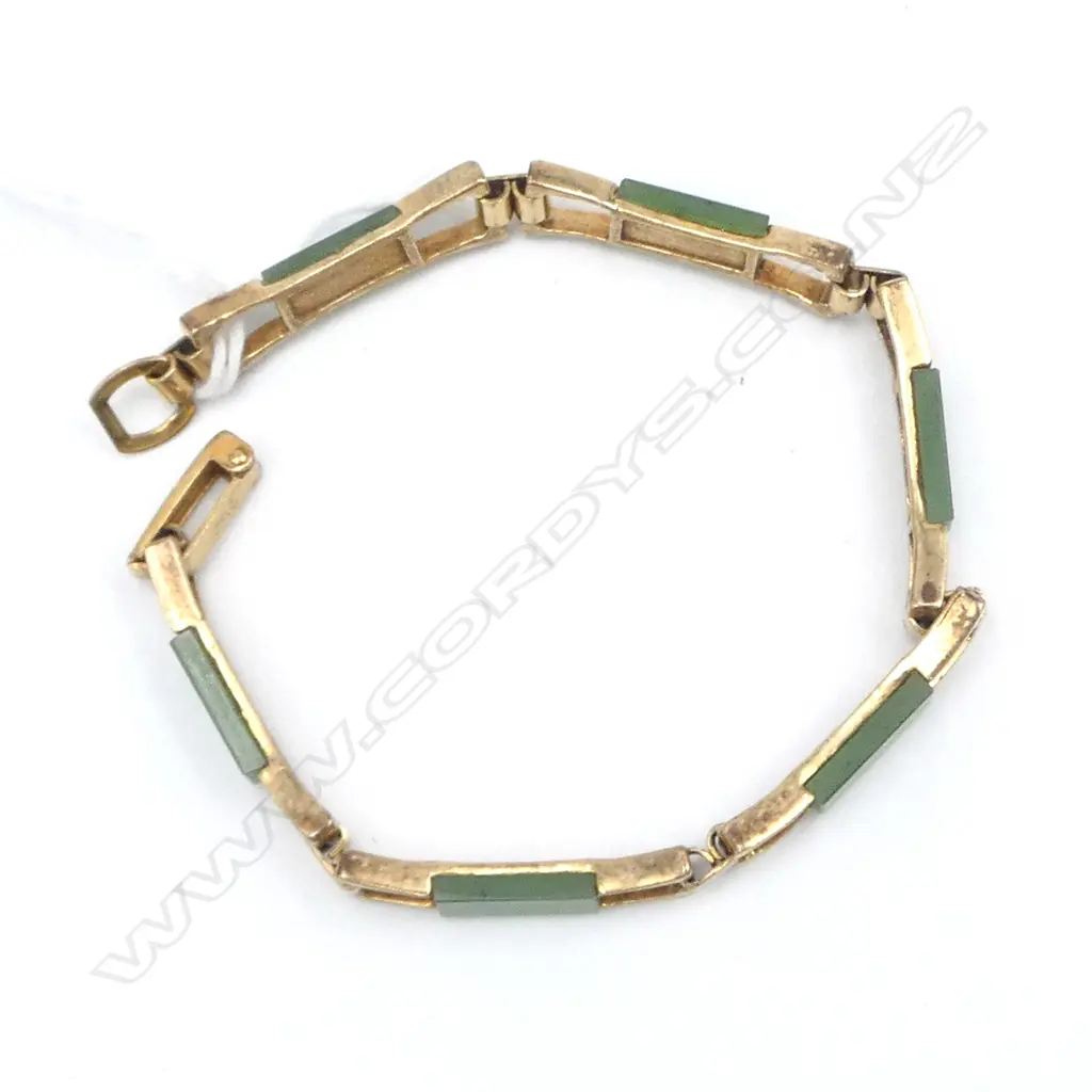 9ct GOLD & POUNAMU BRACELET marked 'SP GERMANY' 13.58gms Image 1++