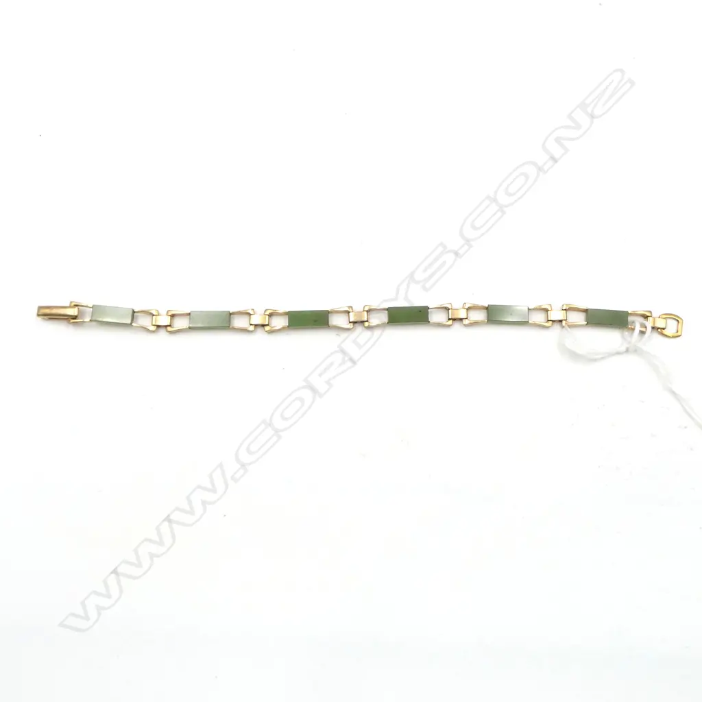 9ct GOLD & POUNAMU BRACELET marked 'SP GERMANY' 13.58gms Image 1++