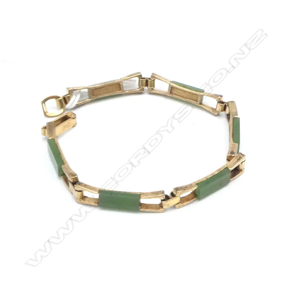 9ct GOLD & POUNAMU BRACELET marked 'SP GERMANY' 13.58gms Image 1++