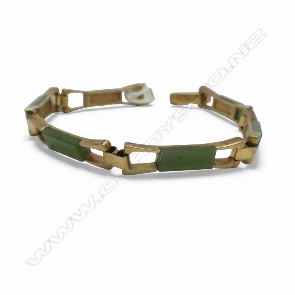 9ct GOLD & POUNAMU BRACELET marked 'SP GERMANY' 13.58gms Image 1++