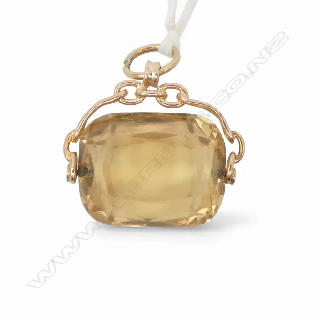 VICTORIAN 9ct GOLD & CITRINE FOB SPINNER stone abraded 7.15gms Image 1++