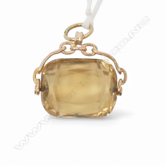 VICTORIAN 9ct GOLD & CITRINE FOB SPINNER stone abraded 7.15gms