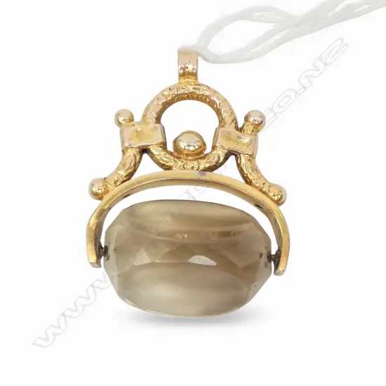 VICTORIAN 9ct GOLD &  SMOKEY QUARTZ FOB SPINNER hallmarked 8.40gms