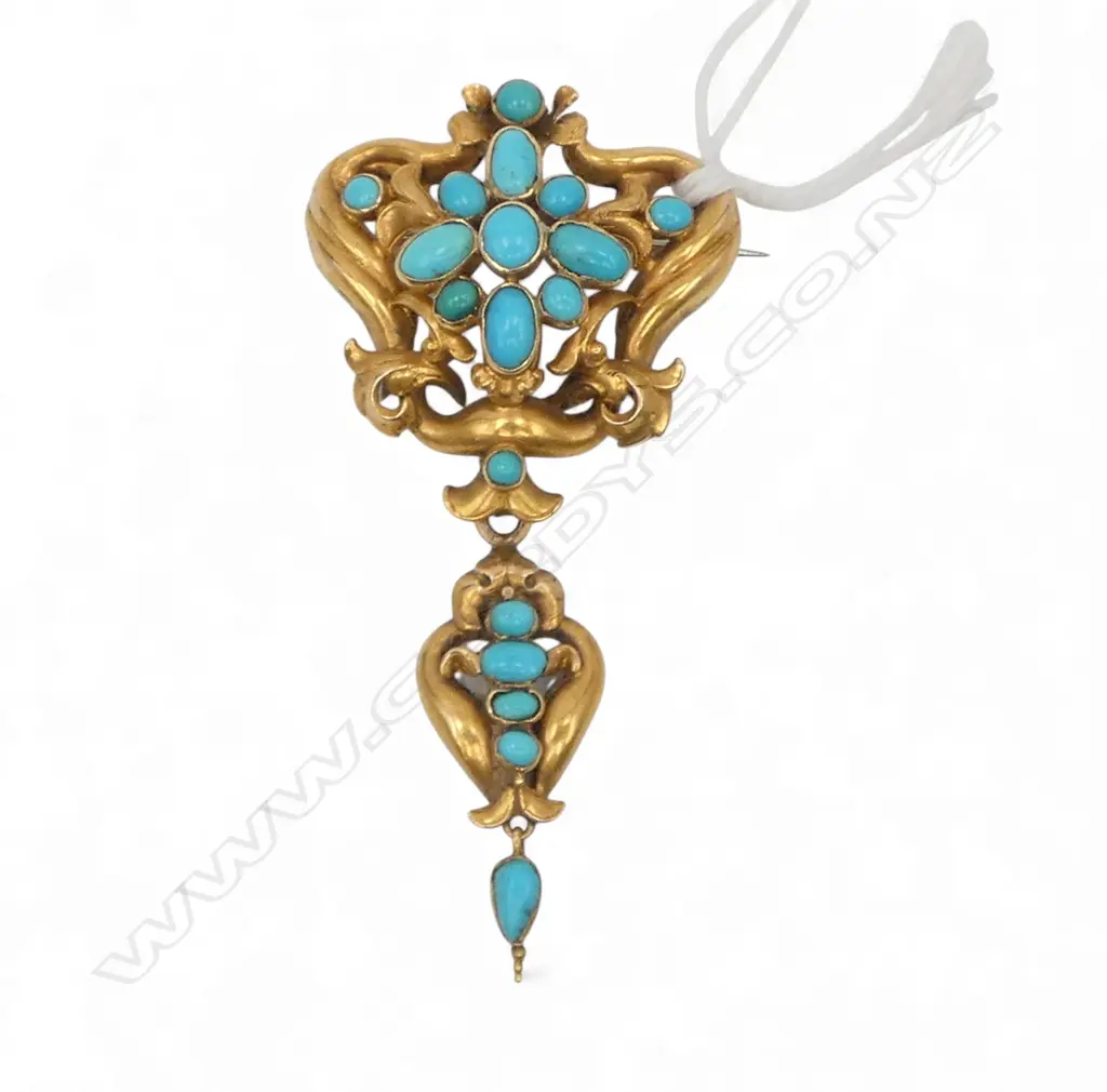 ANTIQUE 15ct GOLD  & TURQUOISE BROOCH. 6.8gms Image 1++