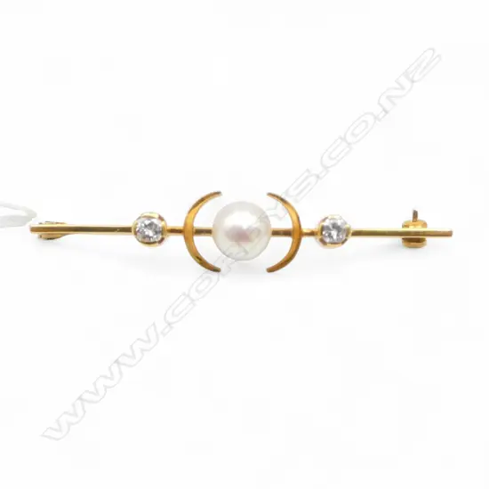 18ct PEARL & DIAMOND BAR BROOCH, 7.68gm