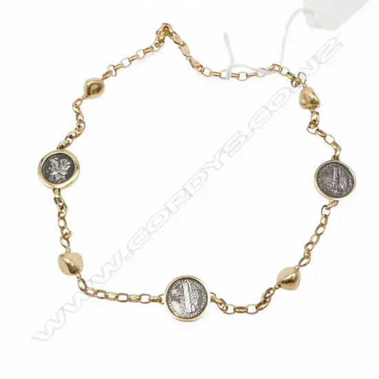9CT GOLD CHARM NECKLACE 31.91gms SILVER & GOLD CHARMS (valuation)